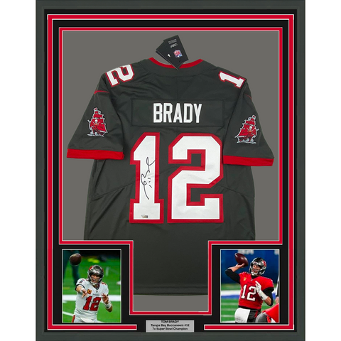 Framed Autographed/Signed Tom Brady 33x42 Buccaneers Jersey Fanatics COA/LOA