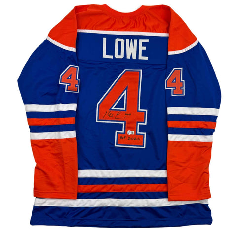 Autographed/Signed Kevin Lowe "HOF 2020" Edmonton Blue Hockey Jersey BAS COA