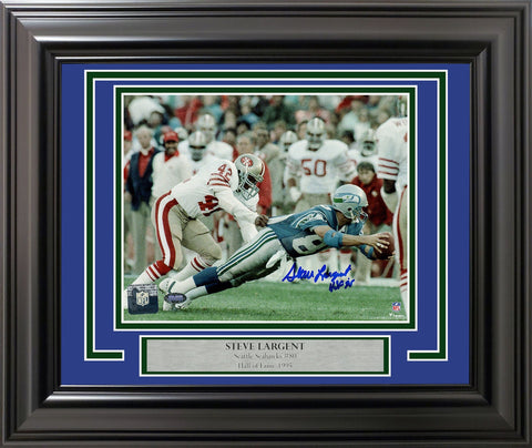 STEVE LARGENT AUTOGRAPHED FRAMED 8X10 PHOTO SEAHAWKS "HOF 95" MCS HOLO 212657