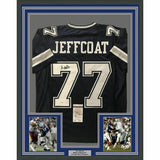 FRAMED Autographed/Signed JIM JEFFCOAT 33x42 Dallas Blue Jersey JSA COA Auto
