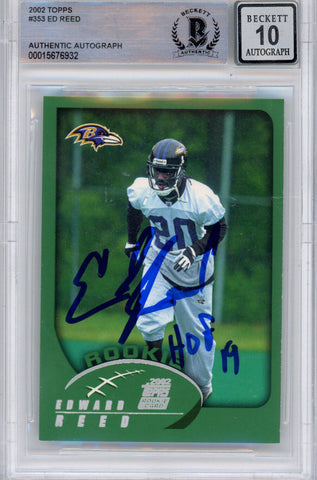 Ed Reed Autographed 2002 Topps #353 w/HOF (Grade 10) Slabbed BAS 39898