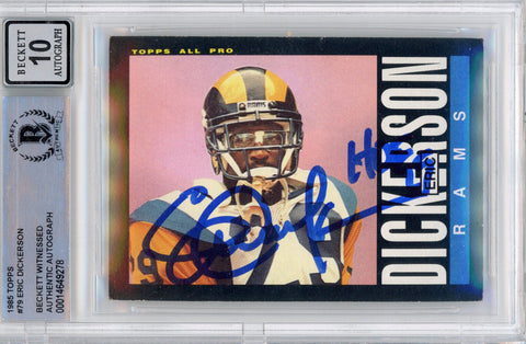 Eric Dickerson Autographed 1985 Topps #79 Trading Card HOF Beckett Slab 39223
