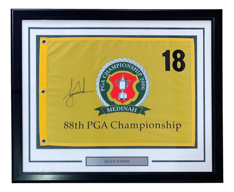 Tiger Woods Signed Framed 2008 PGA Championship Golf Flag BAS AC22580