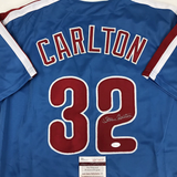 Autographed/Signed Steve Carlton Philadelphia Retro Blue Baseball Jersey JSA COA