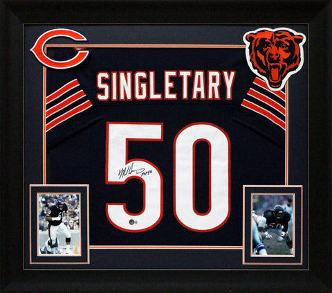 Mike Singletary "HOF 98" Signed Navy Blue Pro Style Framed Jersey BAS Witnessed