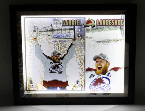 Gabe Landeskog Autographed 16x20 Lifting SC Photo Lighted Shadowbox JSA COA