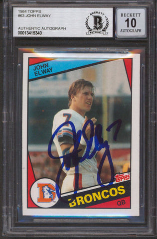 Broncos John Elway Signed 1984 Topps #63 Rookie Card Auto 10! BAS Slabbed 2