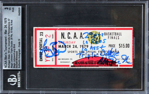 Magic Johnson & Larry Bird Signed 1979 NCAA Finals Ticket VG 3 Auto 10 BAS Slab