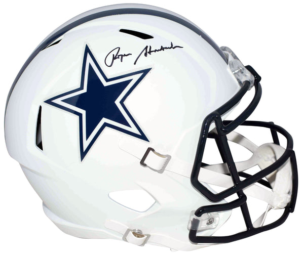 ROGER STAUBACH AUTOGRAPHED DALLAS COWBOYS FLAT WHITE FULL SIZE HELMET BECKETT