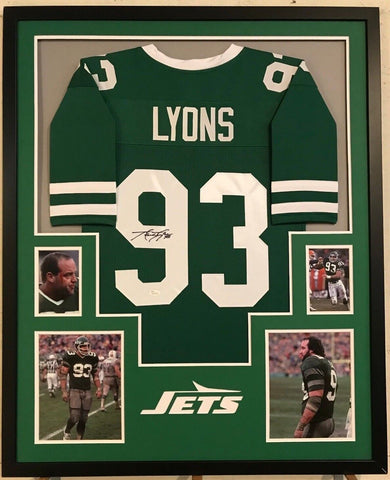 FRAMED MARTY LYONS AUTOGRAPHED SIGNED NEW YORK JETS JERSEY JSA COA