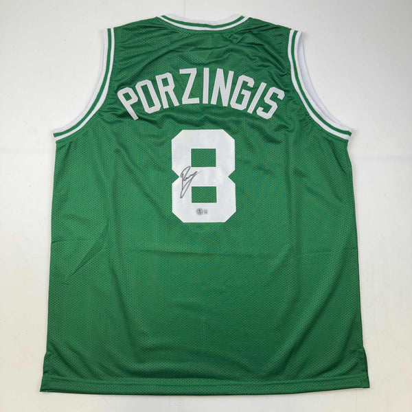 Autographed/Signed Kristaps Porzingis Boston Green Basketball Jersey JSA COA