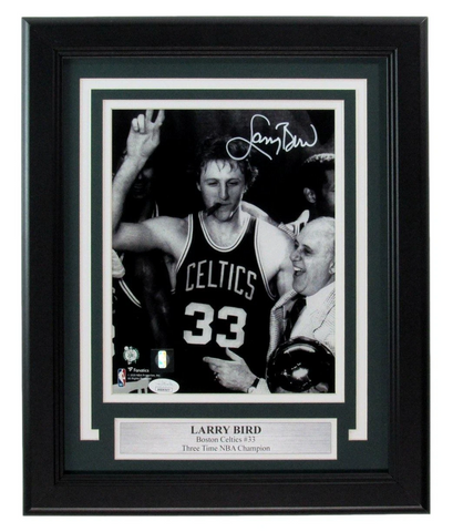 Larry Bird Signed Framed 8x10 Boston Celtics Photo w/ Red Auerbach Bird+JSA ITP
