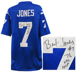 Bert Jones (COLTS) Signed Blue Custom Football Jersey w/76 MVP - (SCHWARTZ COA)