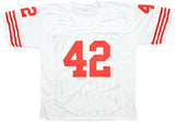 SAN FRANCISCO 49ERS RONNIE LOTT AUTOGRAPHED WHITE JERSEY BECKETT WITNESS 214998