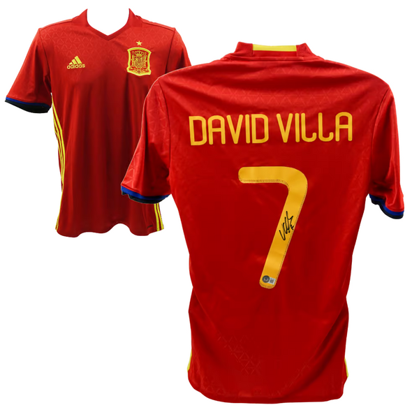 David Villa Signed Spain FC Home Soccer Jersey #7 with Beckett COA