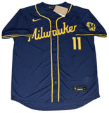 JACKSON CHOURIO SIGNED MILWAUKEE BREWERS #11 NAVY NIKE LIMITED JERSEY MLB AUTH