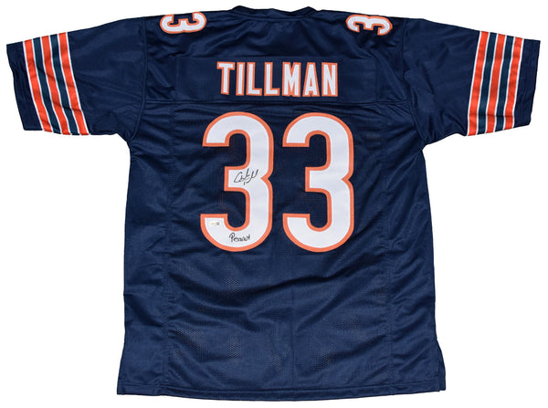 CHARLES TILLMAN SIGNED CHICAGO BEARS #33 NAVY JERSEY JSA W/ PEANUT
