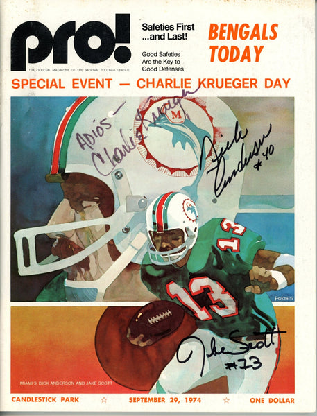 Jake Scott Dick Anderson + Krueger Signed Miami Dolphins Magazine JSA 55081