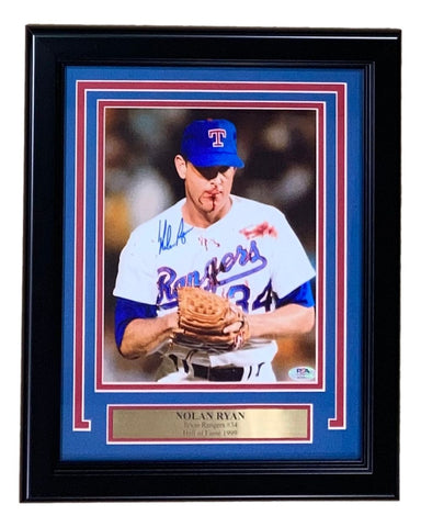 Nolan Ryan Signed Framed 8x10 Texas Rangers Bloody Lip Photo PSA/DNA