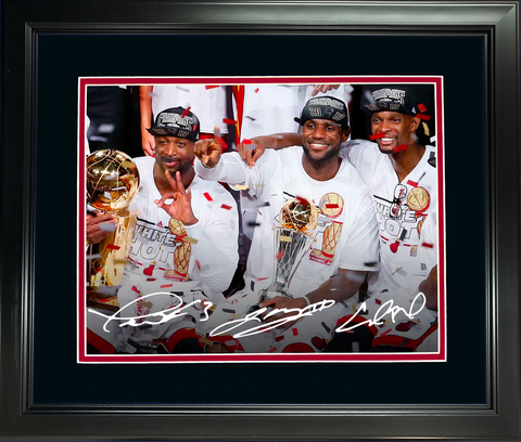 Framed Miami Heat Big 3 2012 NBA Champions Facsimile Engraved Auto 12"x15" Photo