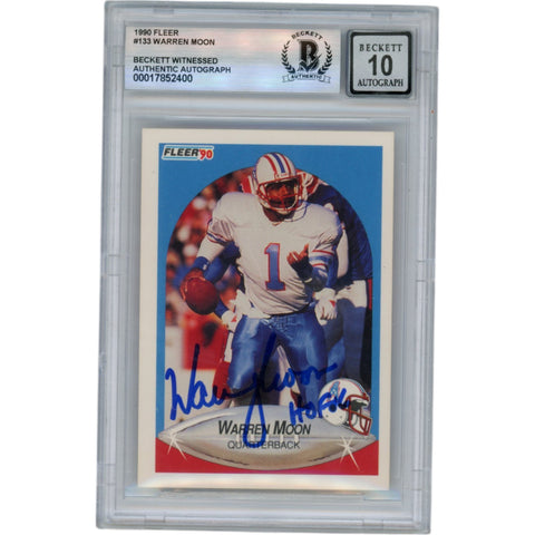 Warren Moon Autographed 1990 Fleer #133 HOF Slabbed Trading Card Beckett 50637