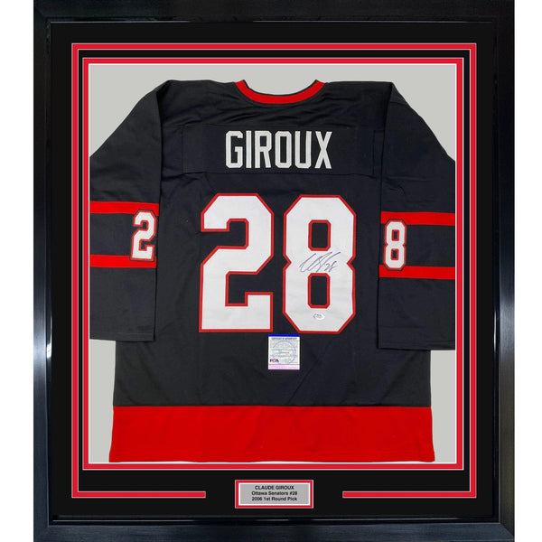 Framed Autographed/Signed Claude Giroux 35x39 Ottawa Black Jersey PSA COA