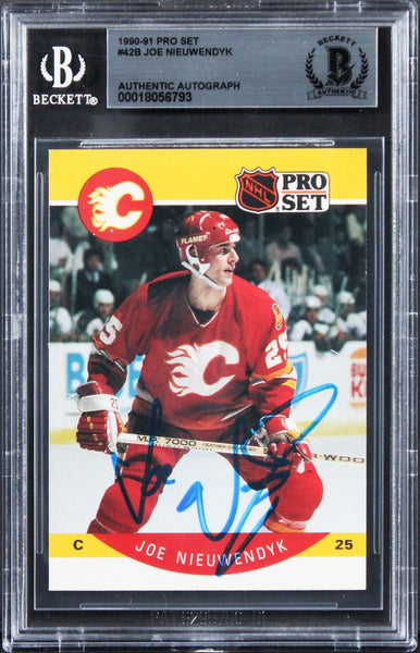Flames Joe Nieuwendyk Authentic Signed 1990 Pro Set #42B Card BAS Slabbed