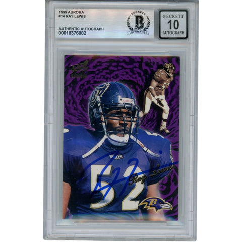 Ray Lewis Autographed 1999 Pacific Aurora #14 Trading Card Beckett 53006