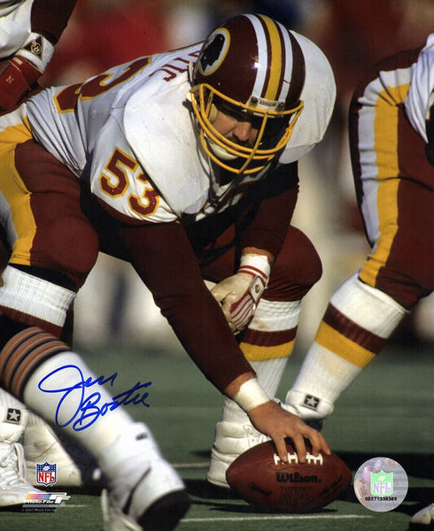 Jeff Bostic Signed Washington White Jersey Snapping Football 8x10 Photo (SS COA)
