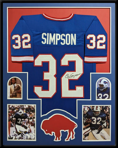 FRAMED BUFFALO BILLS OJ SIMPSON AUTOGRAPHED SIGNED JERSEY JSA COA