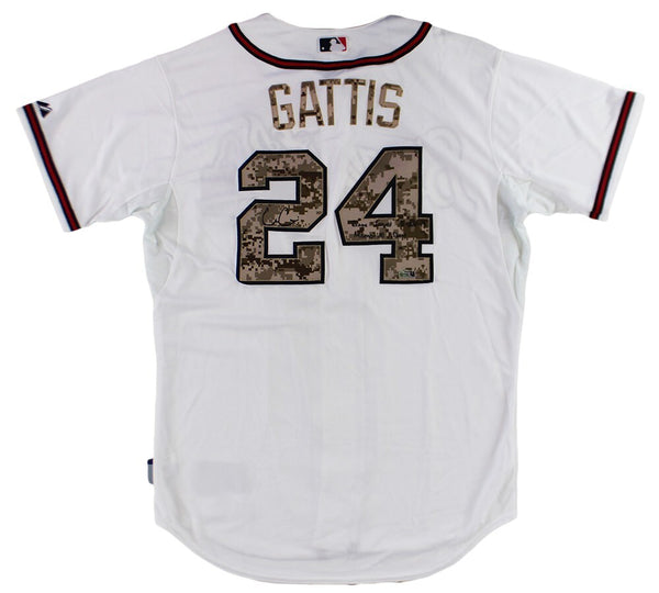 Evan Gattis Signed Game Issue Atlanta Braves Memorial Day Jersey -Game Used Insc