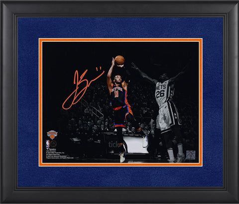 Jalen Brunson New York Knicks FRMD Signed 11x14 Shooting vs Nets Spotlight Photo