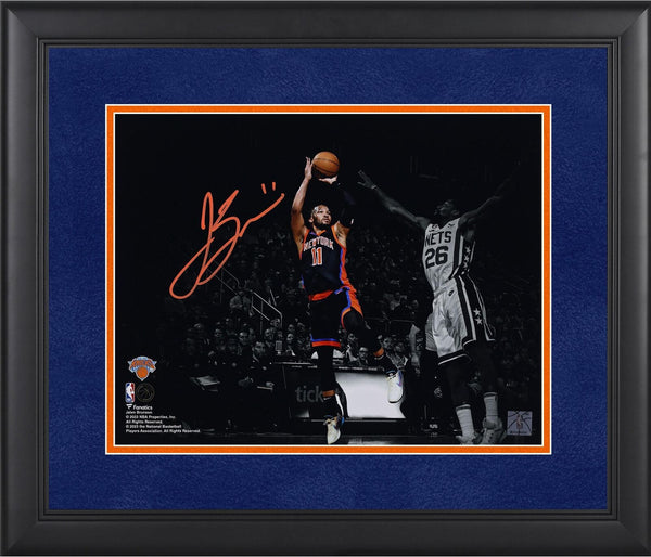 Jalen Brunson New York Knicks FRMD Signed 11x14 Shooting vs Nets Spotlight Photo