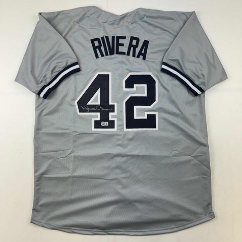 Autographed/Signed Mariano Rivera New York Grey Baseball Jersey Beckett BAS COA