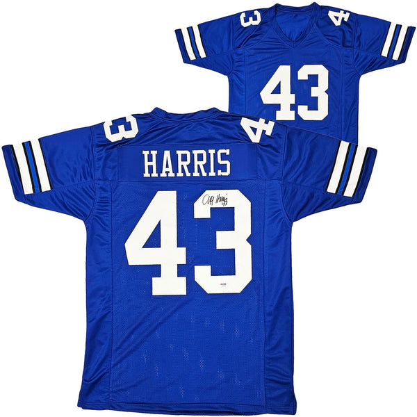 DALLAS COWBOYS CLIFF HARRIS AUTOGRAPHED SIGNED BLUE JERSEY PSA/DNA STOCK #216613