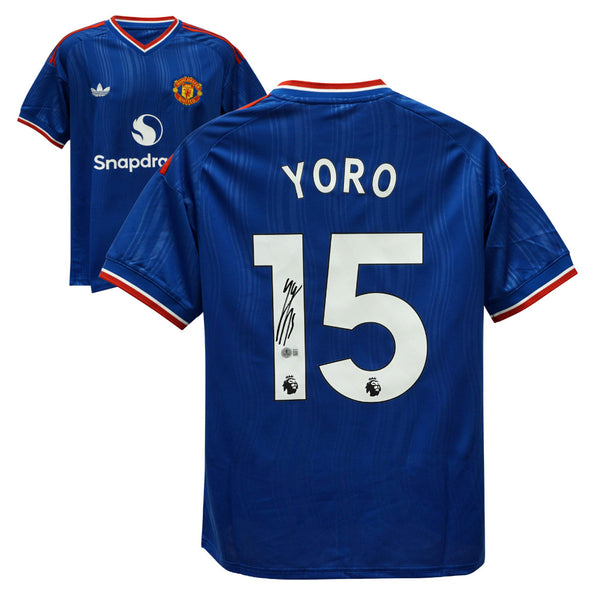 Leny Yoro Signed Manchester United Away Soccer Jersey #15 with Beckett COA