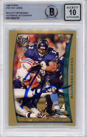 Ray Lewis Autographed/Signed 1998 Topps #181 Trading Card Beckett Slab 39216