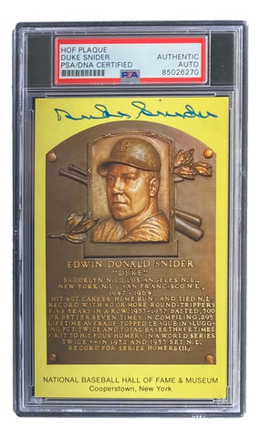 Duke Snider Signed 4x6 Brooklyn Dodgers HOF Plaque Card PSA/DNA 85026270