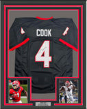 Framed Autographed/Signed James Cook 35x39 Georgia Black Jersey Beckett COA