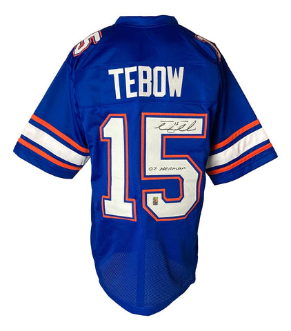 Tim Tebow Florida Signed Blue College Football Jersey 07 Heisman Tebow Hologram