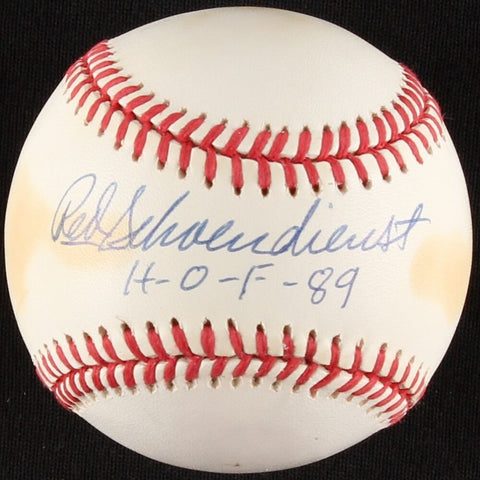 Red Schoendienst Signed ONL Baseball Inscribed "H-O-F- 89" (SOP COA) Cardinals