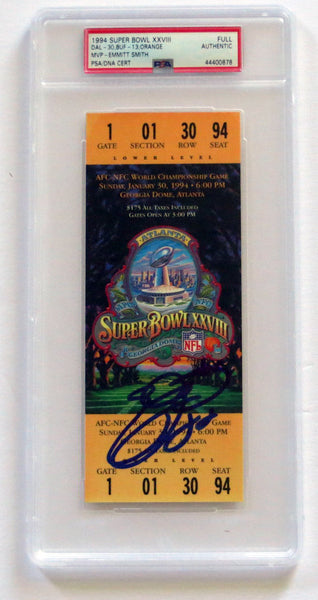 Emmitt Smith Signed Dallas Cowboys Super Bowl XXVIII Encapsulated Ticket PSA/DNA