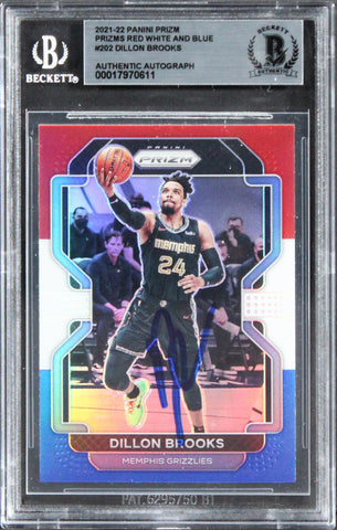 Grizzlies Dillon Brooks Signed 2021 Panini Prizm RWB #202 Card BAS Slabbed