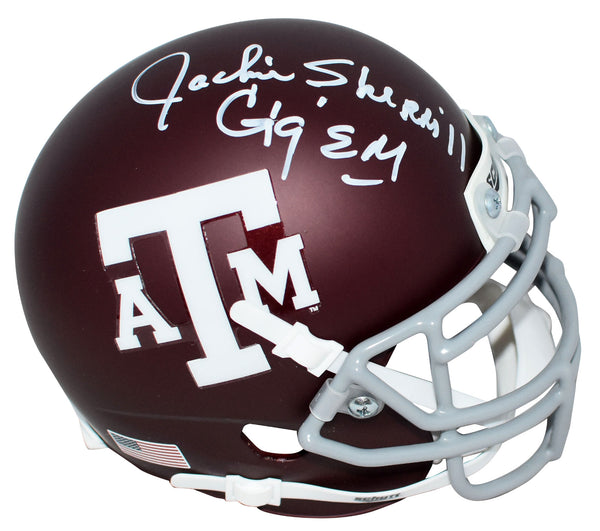 JACKIE SHERRILL AUTOGRAPHED TEXAS A&M AGGIES MINI HELMET COA