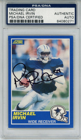 Michael Irvin Autographed 1989 Score #18 Rookie Card PSA Slab 43595