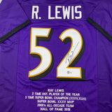 Autographed/Signed Ray Lewis Baltimore Purple Stat Football Jersey Beckett COA