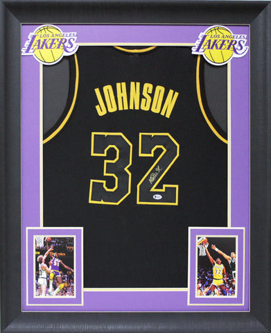 Magic Johnson Authentic Signed Black Pro Style Framed Jersey BAS Witnessed