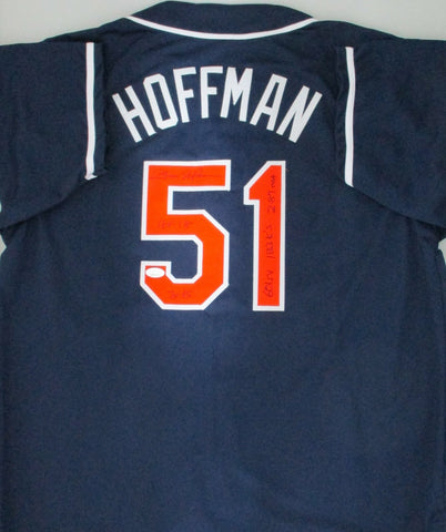Padres TREVOR HOFFMAN Signed Custom Blue Replica Jersey AUTO w/ 5 Scripts - JSA