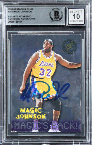 Lakers Magic Johnson Signed 1995 Stadium Club #361 Card Auto 10! BAS Slabbed 2