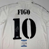 Autographed/Signed Luis Figo Real Madrid White Soccer Jersey Beckett BAS COA